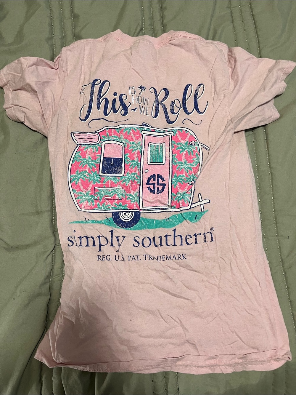 Simply Southern Pink Short Sleeve Tee with Floral Camper Graphic